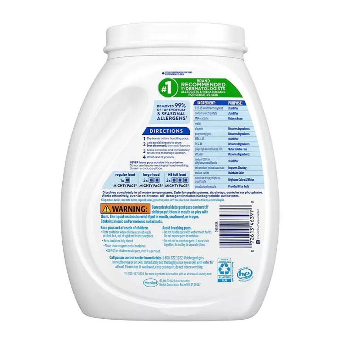 all Mighty Pacs Laundry Detergent, Free Clear for Sensitive Skin 120 ct.