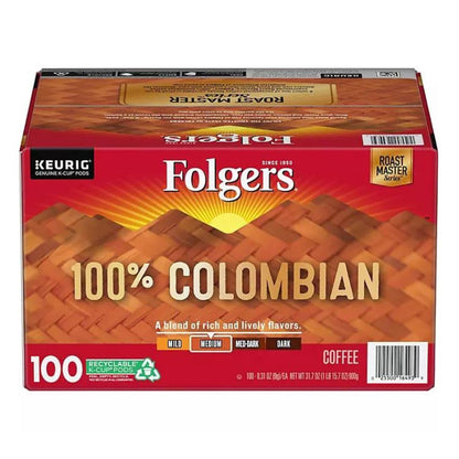 Folgers 100% Colombian Coffee K-Cups, Medium Roast 100 ct.