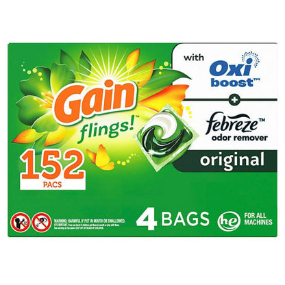 Gain Flings! Liquid Laundry Detergent Pacs, Original Scent 152 ct.