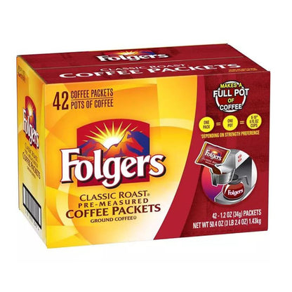Folgers Classic Roast Ground Coffee Packets 1.2 oz. 42 ct.