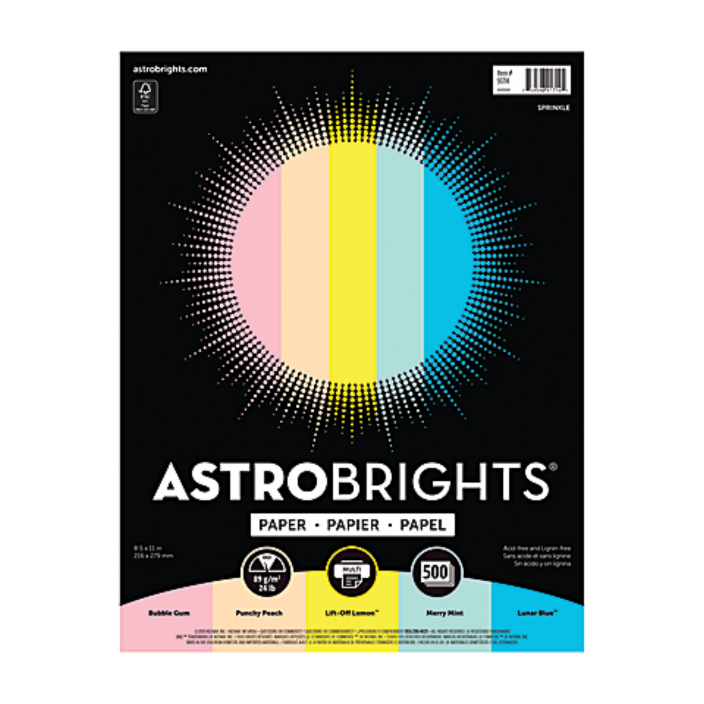 Astrobrights Colored Multi-Use Print & Copy Paper, Letter Size 8 1/2" x 11", 24 Lb, Assorted Colors, Ream Of 500 Sheets
