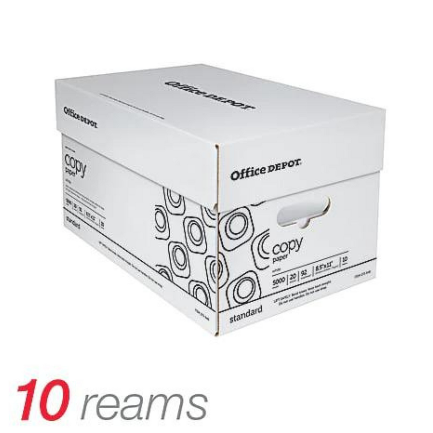 Office Depot Brand Copy Paper, Letter Size 8 1/2" x 11", 92 Brightness, 20 Lb, White, 500 Sheets Per Ream, Case Of 10 Reams