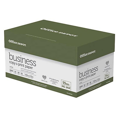 Office Depot Brand Business Multi-Use Print & Copy Paper, Letter Size 8 1/2" x 11", 92 Brightness, 20 Lb, White, 500 Sheets Per Ream, Case Of 10 Reams