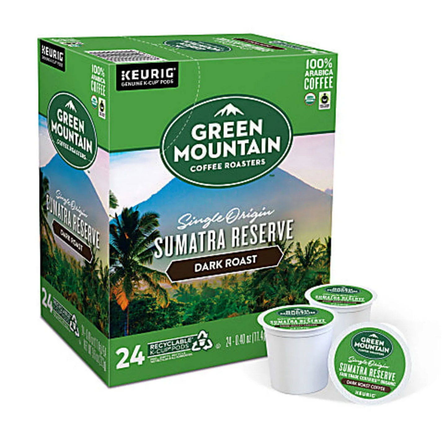 Green Mountain Coffee Single-Serve Coffee K-Cup Pods, Extra-Bold Roast, Fair Trade Organic Sumatran Reserve, Box Of 24