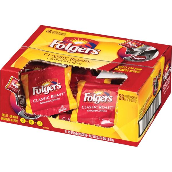 Folgers Single-Serve Coffee Packets, Classic Roast, Box Of 36