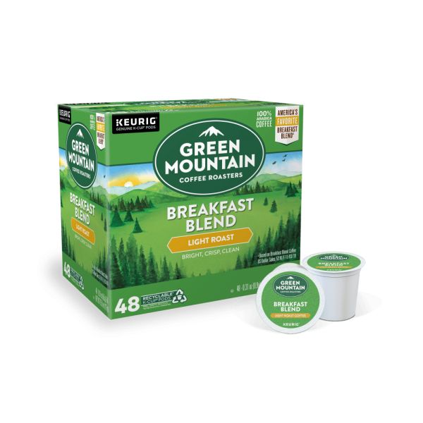 Green Mountain Coffee Single-Serve Coffee K-Cup, Breakfast Blend, Light Roast, Box Of 48