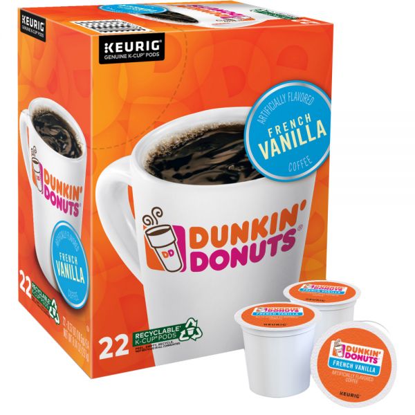 Dunkin' Donuts Single-Serve Coffee K-Cup Pods, French Vanilla, Box Of 22