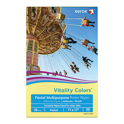 Xerox Vitality Colors Colored Multipurpose Copy and Printer Paper, (YELLOW), Ledger Size 11" x 17", 20 Lb, 30% Recycled, Ream Of 500 Sheets