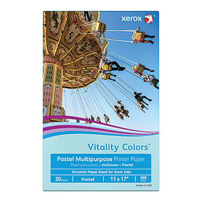 Xerox Vitality Colors Colored Multipurpose Copy and Print, (BLUE), Ledger Size 11" x 17", 20 Lb, 30% Recycled, Ream Of 500 Sheets