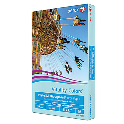 Xerox Vitality Colors Colored Multipurpose Copy and Print, (BLUE), Ledger Size 11" x 17", 20 Lb, 30% Recycled, Ream Of 500 Sheets