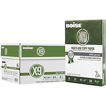 Boise X-9 Multi-Use Print & Copy Paper, Legal Size 8 1/2" x 14", 92 Brightness, 20 Lb, White, 500 Sheets Per Ream, Case Of 10 Reams