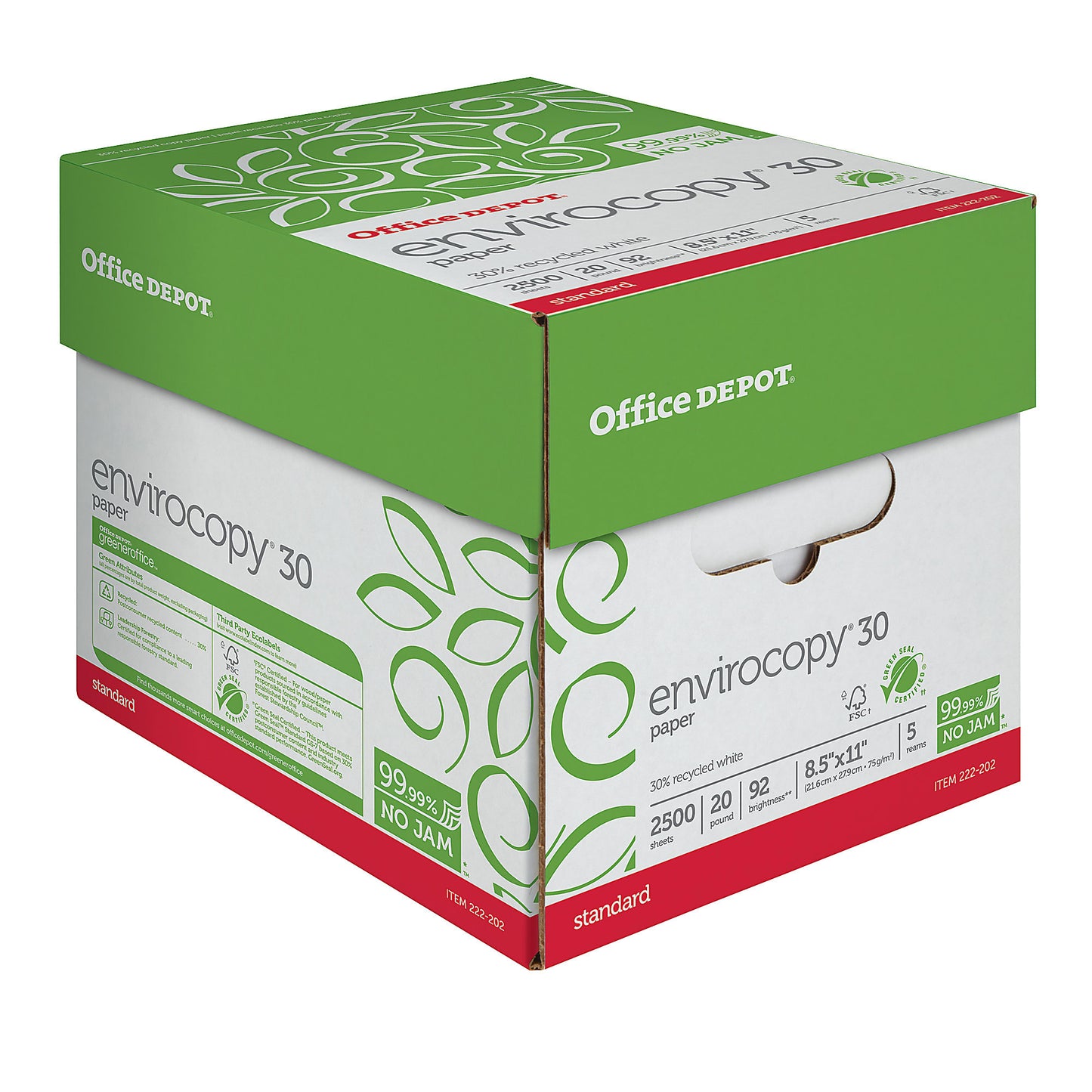 Office Depot Brand Enviro Copy Paper, Letter Size 20 lbs, 8 1/2 x 11, White, 2500 Sheets/5 reams in a Carton