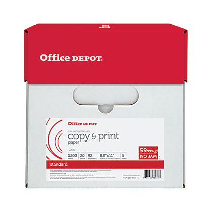Office Depot Brand Multi-Use Print & Copy Paper, Letter Size 8 1/2" x 11", 92 Brightness, 20 Lb, White, 500 Sheets Per Ream, Case Of 5 Reams