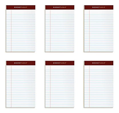 TOPS Docket Writing Tablet, 5" x 8", Jr. Legal Rule, White, 50 Sheets Per Pad, Pack Of 6 Pads