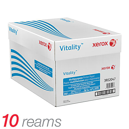 Xerox Vitality Multi-Use Print & Copy Paper, Letter Size 8 1/2" x 11", 92  Brightness, 20 Lb, FSC Certified, White, 500 Sheets Per Ream, Case Of 10 Reams