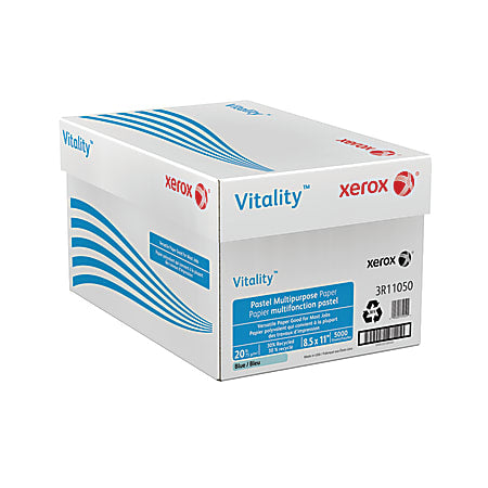 Xerox Vitality Pastel Colored Multi-Use Print & Copy Paper,(BLUE), Letter Size 8 1/2" x 11", 20 Lb, FSC Certified, 30% Recycled, 500 Sheets Per Ream, Case Of 10 Reams
