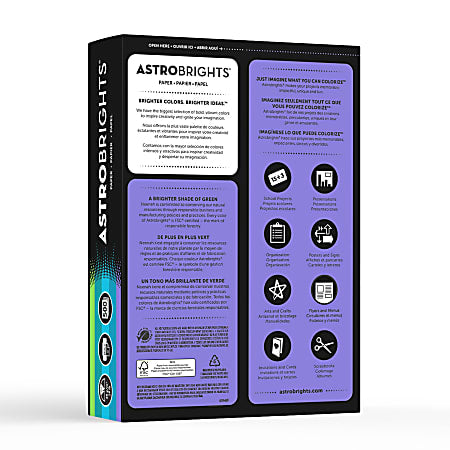 Astrobrights Colored Multi-Use Print & Copy Paper, Letter Size 8 1/2" x 11", 24 Lb, Cool Assortment, Ream Of 500 Sheets