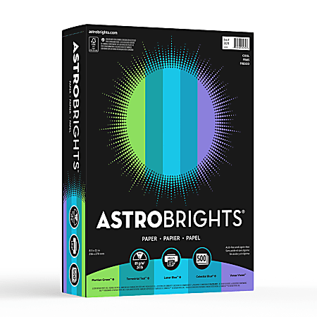 Astrobrights Colored Multi-Use Print & Copy Paper, Letter Size 8 1/2" x 11", 24 Lb, Cool Assortment, Ream Of 500 Sheets