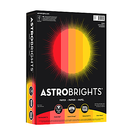 Neenah Astrobrights Bright Colors of Copy Paper, Letter Size 8 1/2" x 11", 24 Lb, Assorted Colors, 1 Ream Of 500 Sheets
