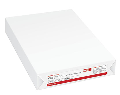 Office Depot Brand 3-Hole Punched Multipurpose Copy and Print, Letter Size 8 1/2  x 11, 92  Brightness, 20 Lb, White, 1 Ream Of 500 Sheets
