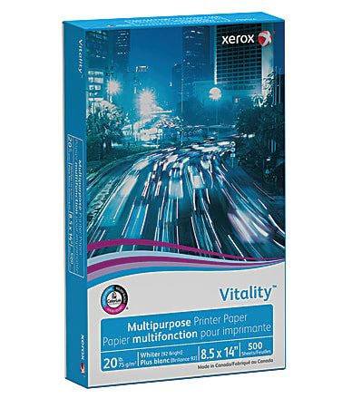 Xerox Vitality Multi-Use Print & Copy Paper, Legal Size 8 1/2" x 14", 92 Brightness, 20 Lb, FSC Certified, White, Ream Of 500 Sheets