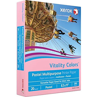 Xerox Vitality Colors Colored Multi-Use Print & Copy Paper, (PINK), Letter Size 8 1/2" x 11", 20 Lb, 30% Recycled, Ream Of 500 Sheets