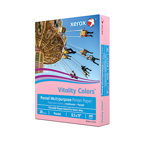 Xerox Vitality Colors Colored Multi-Use Print & Copy Paper, (PINK), Letter Size 8 1/2" x 11", 20 Lb, 30% Recycled, Ream Of 500 Sheets