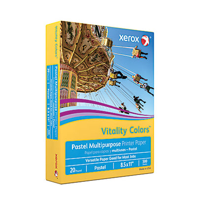 Xerox Vitality Colors Colored Multi-Use Print & Copy Paper, (GOLDENROD), Letter Size 8 1/2" x 11", 20 Lb, 30% Recycled, Ream Of 500 Sheets