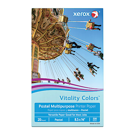 Xerox Vitality Colors Colored Multi-Use Print & Copy Paper, Legal Size 8 1/2" x 14", 20 Lb, 30% Recycled, Blue, Ream Of 500 Sheets