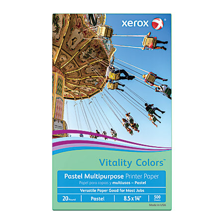 Xerox Vitality Colors Colored Multi-Use Print & Copy Paper, (GREEN), Legal Size 8 1/2" x 14", 20 Lb, 30% Recycled, Ream Of 500 Sheets