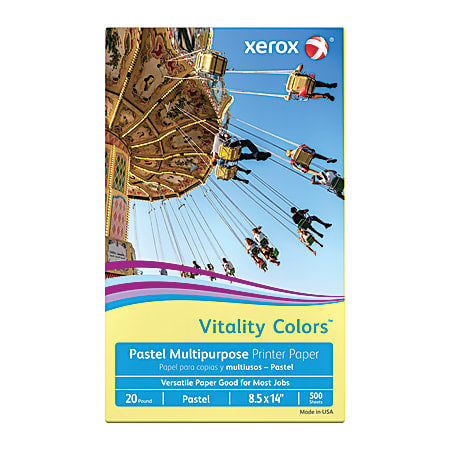 Xerox Vitality Colors Colored Multi-Use Print & Copy Paper, (YELLOW), Legal Size 8 1/2" x 14", 20 Lb, 30% Recycled, Ream Of 500 Sheets