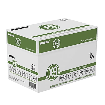 Boise X-9 Multi-Use Print & Copy Paper, Letter Size 8 1/2" x 11", 92 Brightness, 24 Lb, White, 500 Sheets Per Ream, Case Of 10 Reams