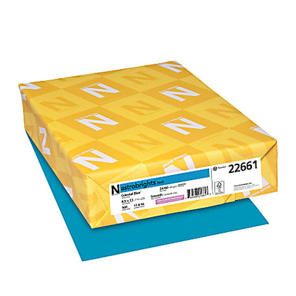 Neenah Astrobrights Bright Colored Copy Paper, Letter Size 8 1/2" x 11", 24 Lb, FSC Certified, Celestial Blue, Ream Of 500 Sheets