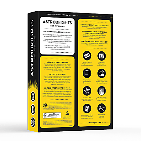 Astrobrights Colored Multi-Use Print & Copy Paper, Letter Size 8 1/2" x 11", 24 Lb, Solar Yellow, Ream Of 500 Sheets