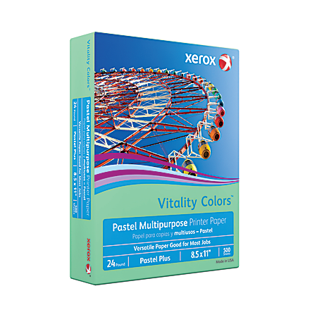 Xerox Vitality Colors Pastel Plus Colored Multi-Use Print & Copy Paper, (GREEN) Letter Size 8 1/2" x 11", 24 Lb, 30% Recycled, Ream Of 500 Sheets