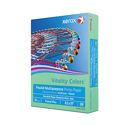 Xerox Vitality Colors Pastel Plus Colored Multi-Use Print & Copy Paper, (GREEN) Letter Size 8 1/2" x 11", 24 Lb, 30% Recycled, Ream Of 500 Sheets