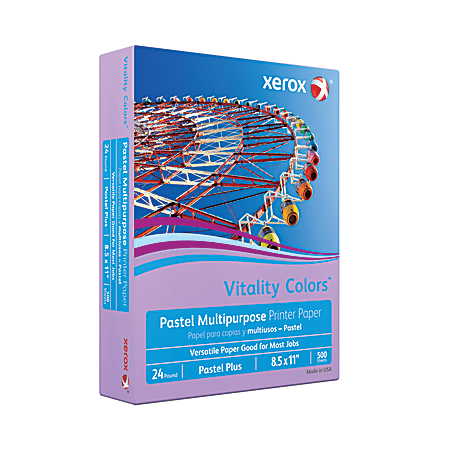 Xerox Vitality Colors Pastel Plus Colored Multi-Use Print & Copy Paper, (LILAC), Letter Size 8 1/2" x 11", 24 Lb, 30% Recycled, Ream Of 500 Sheets
