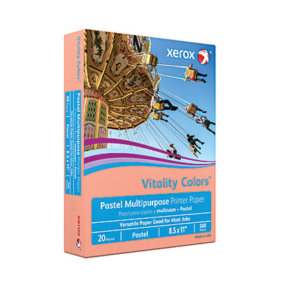 Xerox Vitality Colors Colored Multi-Use Print & Copy Paper, (SALMON), Letter Size 8 1/2" x 11", 20 Lb, 30% Recycled, Ream Of 500 Sheets