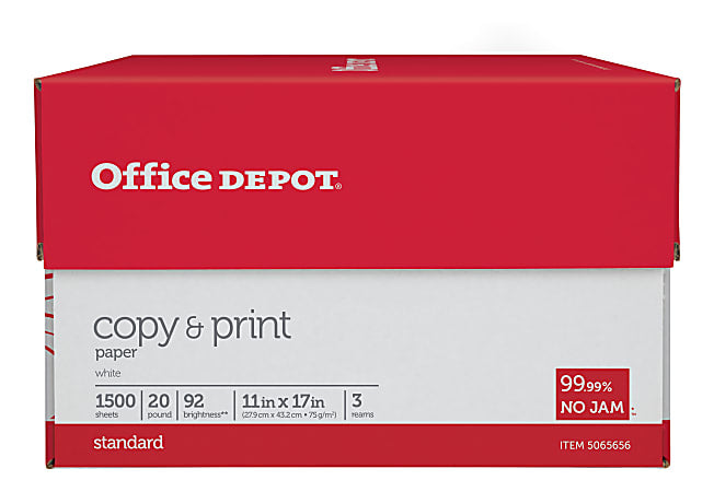 Office Depot Brand Multi-Use Print & Copy Paper, Ledger Size 11" x 17", 92 Brightness, 20 Lb, White, 500 Sheets Per Ream, Case Of 3 Reams