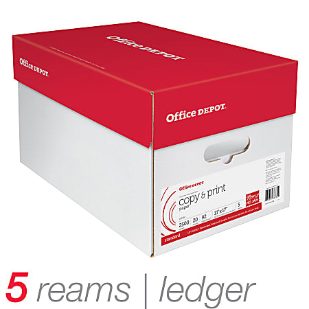 Office Depot Brand Multi-Use Print & Copy Paper, Ledger Size 11" x 17", 20 Lb, White, 500 Sheets Per Ream, Case Of 5 Reams