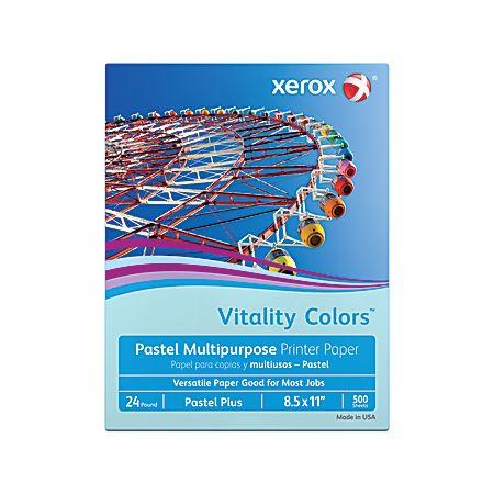 Xerox Vitality Colors Pastel Plus Colored Multi-Use Print & Copy Paper, (BLUE), Letter Size 8 1/2" x 11", 24 Lb, 30% Recycled, Ream Of 500 Sheets