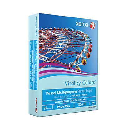 Xerox Vitality Colors Pastel Plus Colored Multi-Use Print & Copy Paper, (BLUE), Letter Size 8 1/2" x 11", 24 Lb, 30% Recycled, Ream Of 500 Sheets