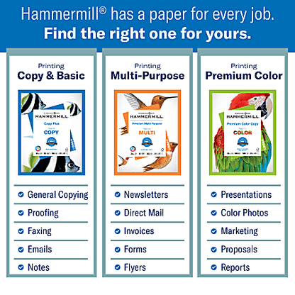 Hammermill Premium Multi-Use Print & Copy Paper, Letter Size 8 1/2" x 11", 97 Brightness, 20 Lb, White, 500 Sheets Per Ream, Case Of 10 Reams