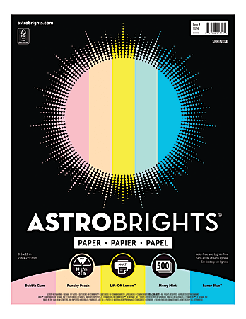 Astrobrights Colored Multi-Use Print & Copy Paper, Letter Size 8 1/2" x 11", 24 Lb, Assorted Colors, Ream Of 500 Sheets