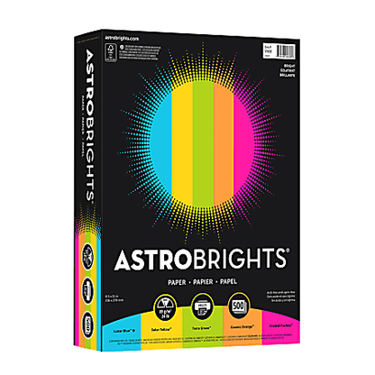 Neenah Astrobrights Bright Colored Copy Paper, Letter Size 8 1/2" x 11", 24 Lb, Bright Assortment, Ream Of 500 Sheets