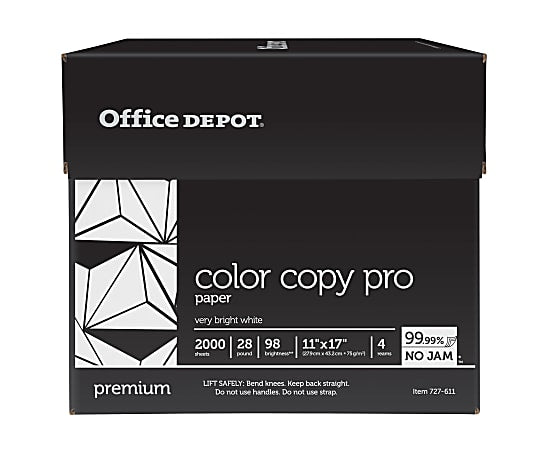 Office Depot Brand Colored Copy Paper, Ledger Size 11" x 17", 28 Lb, White, 500 Sheets Per Ream, Case Of 4 Reams