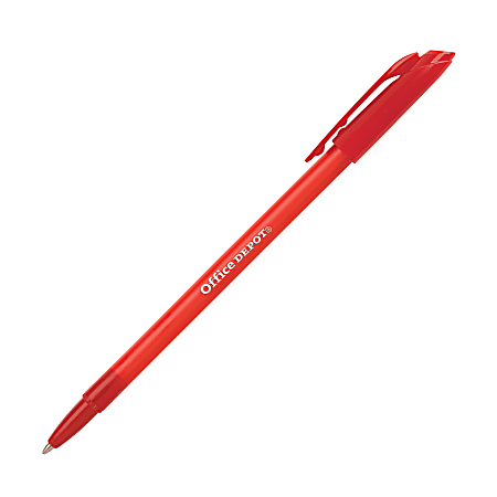 Office Depot Brand Ballpoint Stick Pens, Medium Point, 1.0 mm, Red Barrel, Red Ink, Pack Of 12