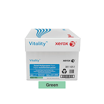 Xerox Vitality Pastel Colored Multi-Use Print & Copy Paper, (GREEN) Letter Size 8 1/2" x 11", 20 Lb, FSC Certified, 30% Recycled, 500 Sheets Per Ream, Case Of 10 Reams