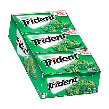 Trident Sugar-Free Spearmint Gum 14 Pieces Per Box, Pack Of 12 Boxes
