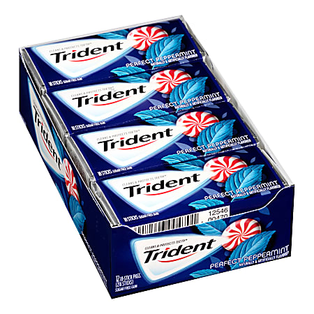 Trident Perfect Peppermint Sugar-Free Gum 14 Pieces Per Pack, Box Of 12 Packs